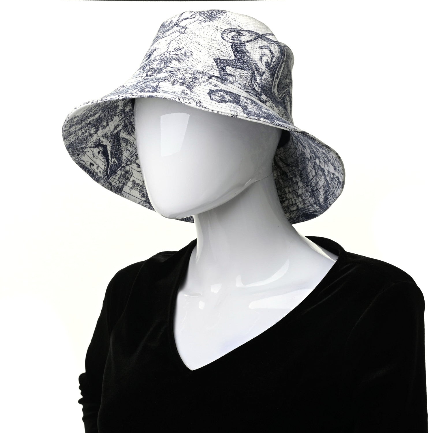 Christian Dior Cotton Toile De Jouy Bucket Hat 57 Blue 2 of 9
