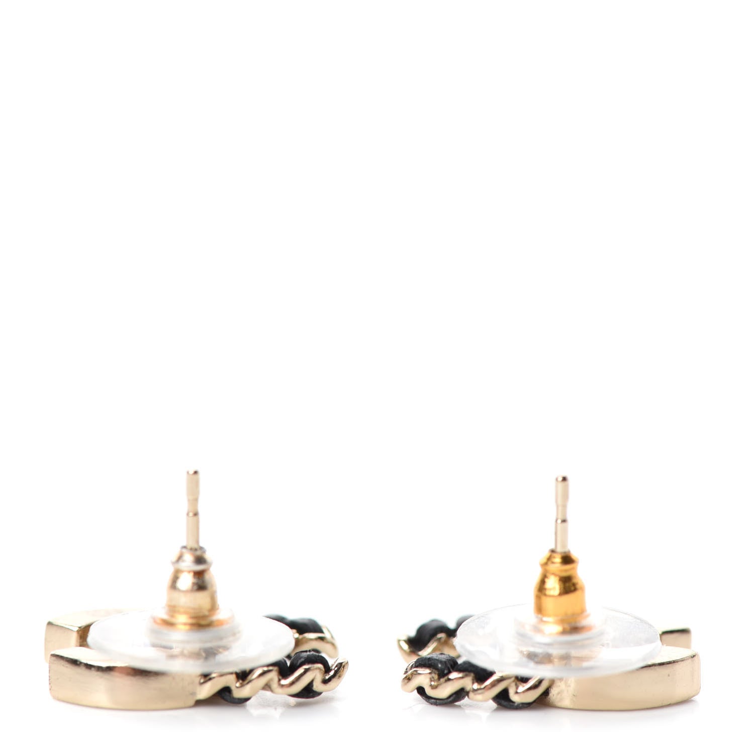 Chanel Crystal Baguette Lambskin Chain CC Vintage Allure Stud Earrings Black Gold 3 of 5