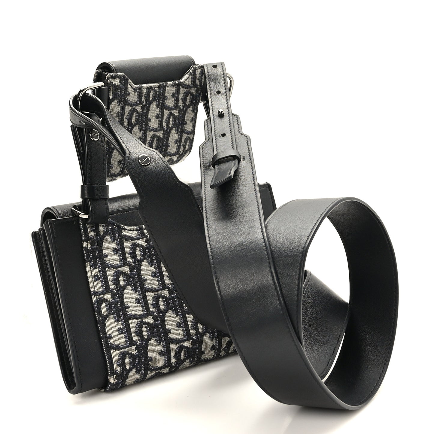 Oblique Smooth Calfskin Elite Shoulder Pouch Beige Black