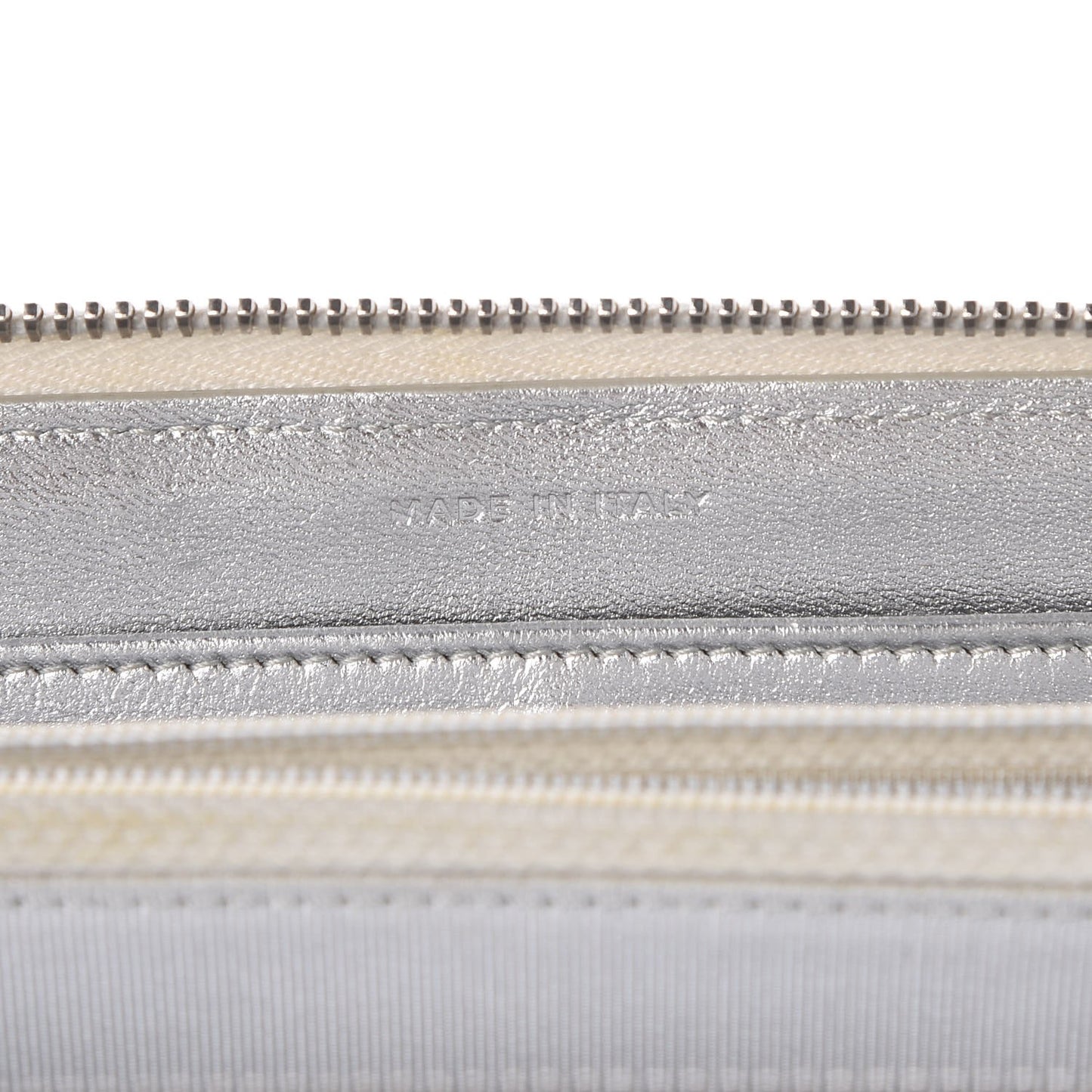 Metallic Lambskin Quilted Large Gusset Zip Around Wallet Silver