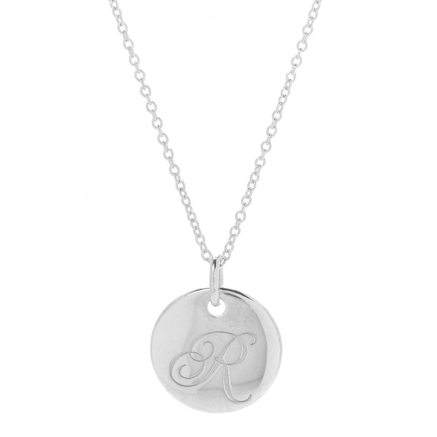 Sterling Silver Letter R Disc Pendant Necklace
