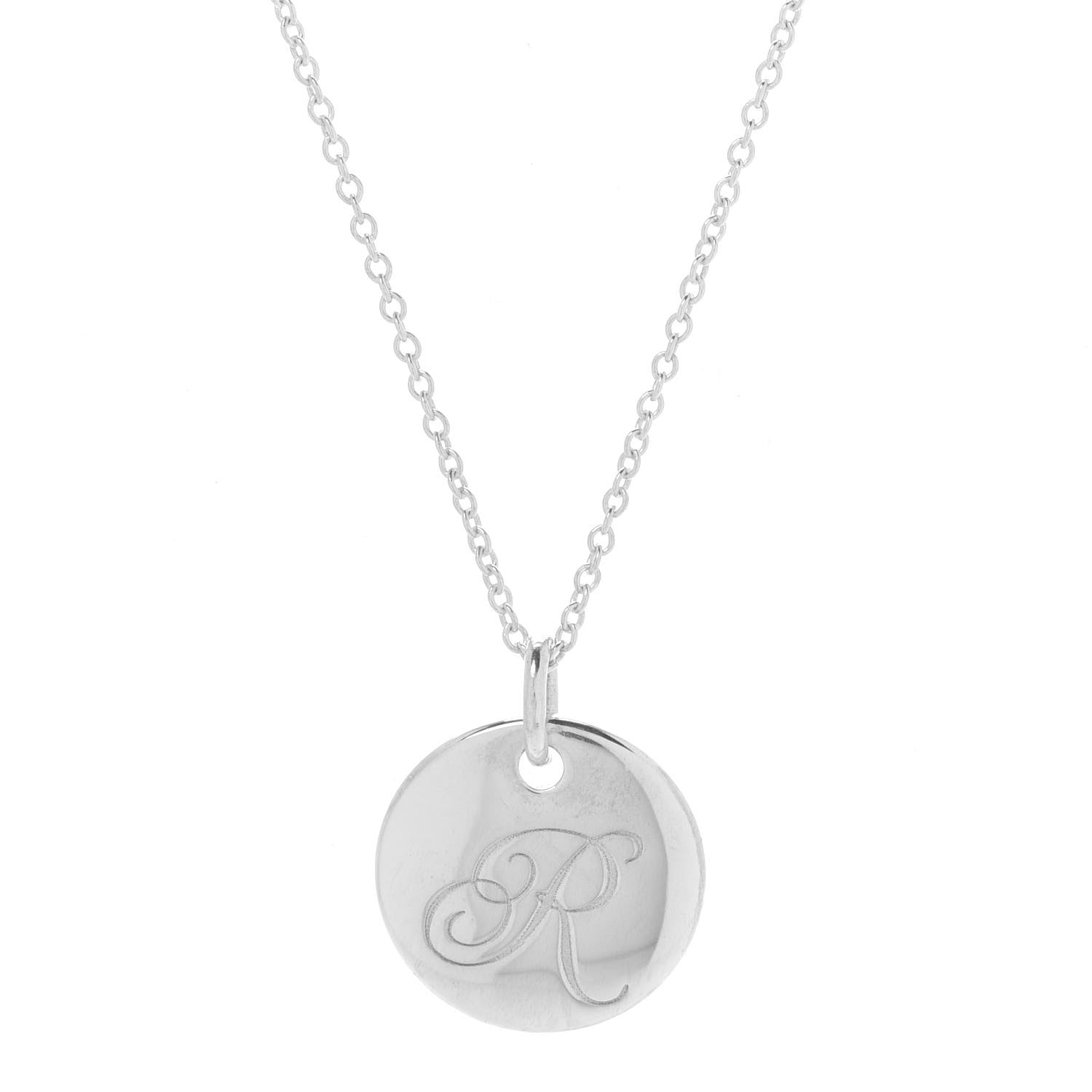 Tiffany Sterling Silver Letter R Disc Pendant Necklace 4 of 7