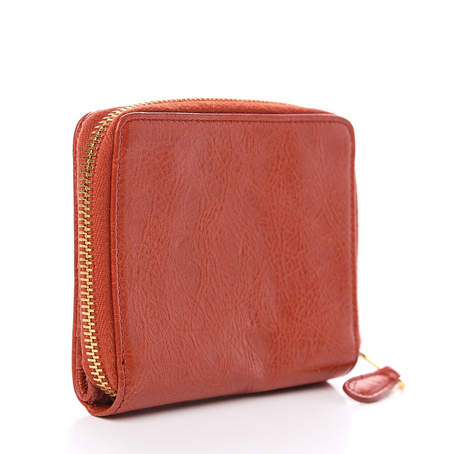 Agneau Giant 12 Gold Hardware Bill Fold Zip Wallet Rouge Ambre
