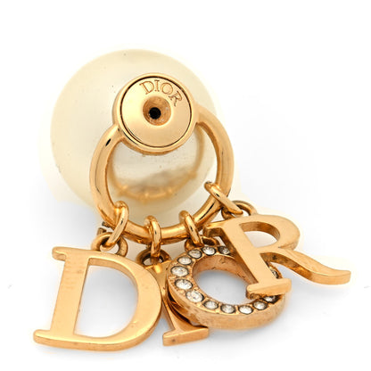 Christian Dior Pearl Crystal Tribal Logo Charms Earrings Gold 4 of 4