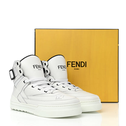 Fendi Vitello Nylon Logo Mens High Top Sneakers 8 Ultra White Black 9 of 9