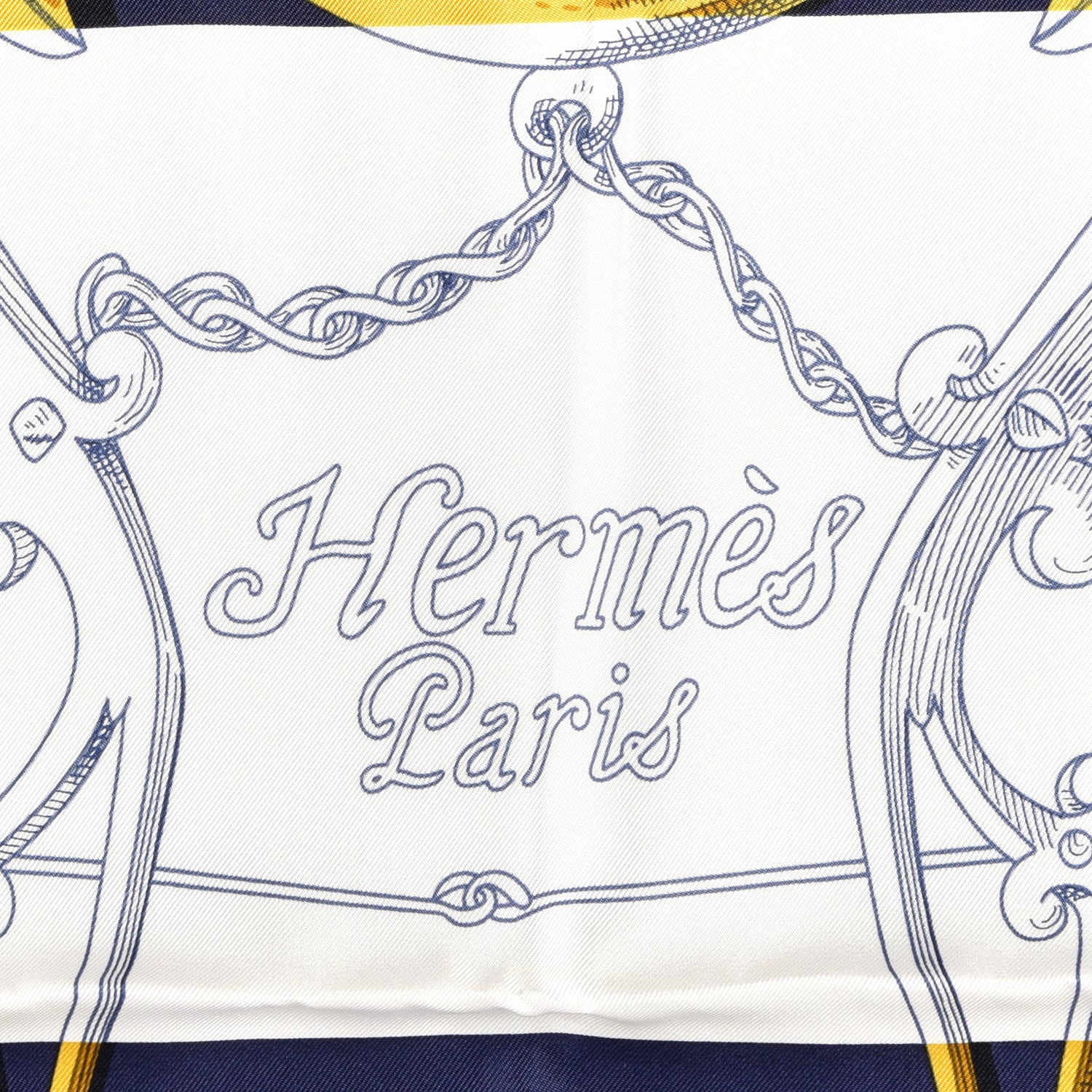 Hermes Silk L Instruction Du Roy Scarf 90 Marine White Or 2 of 5