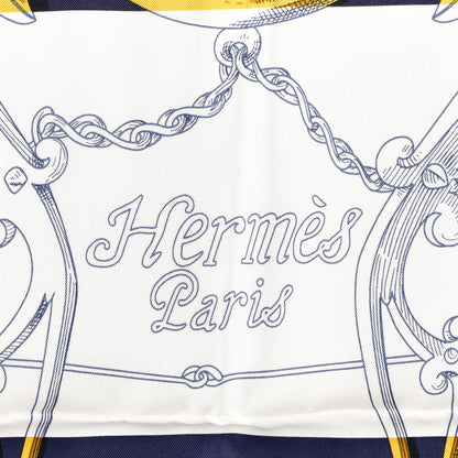 Hermes Silk L Instruction Du Roy Scarf 90 Marine White Or 2 of 5