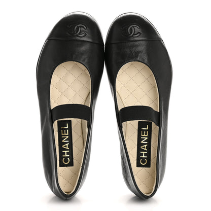 Chanel Lambskin Cap Toe CC Mary Jane Flats 38 Black 2 of 10