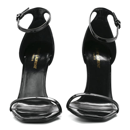 Saint Laurent Patent Calfskin Opyum 110 Sandals 38.5 Black Gold 2 of 8