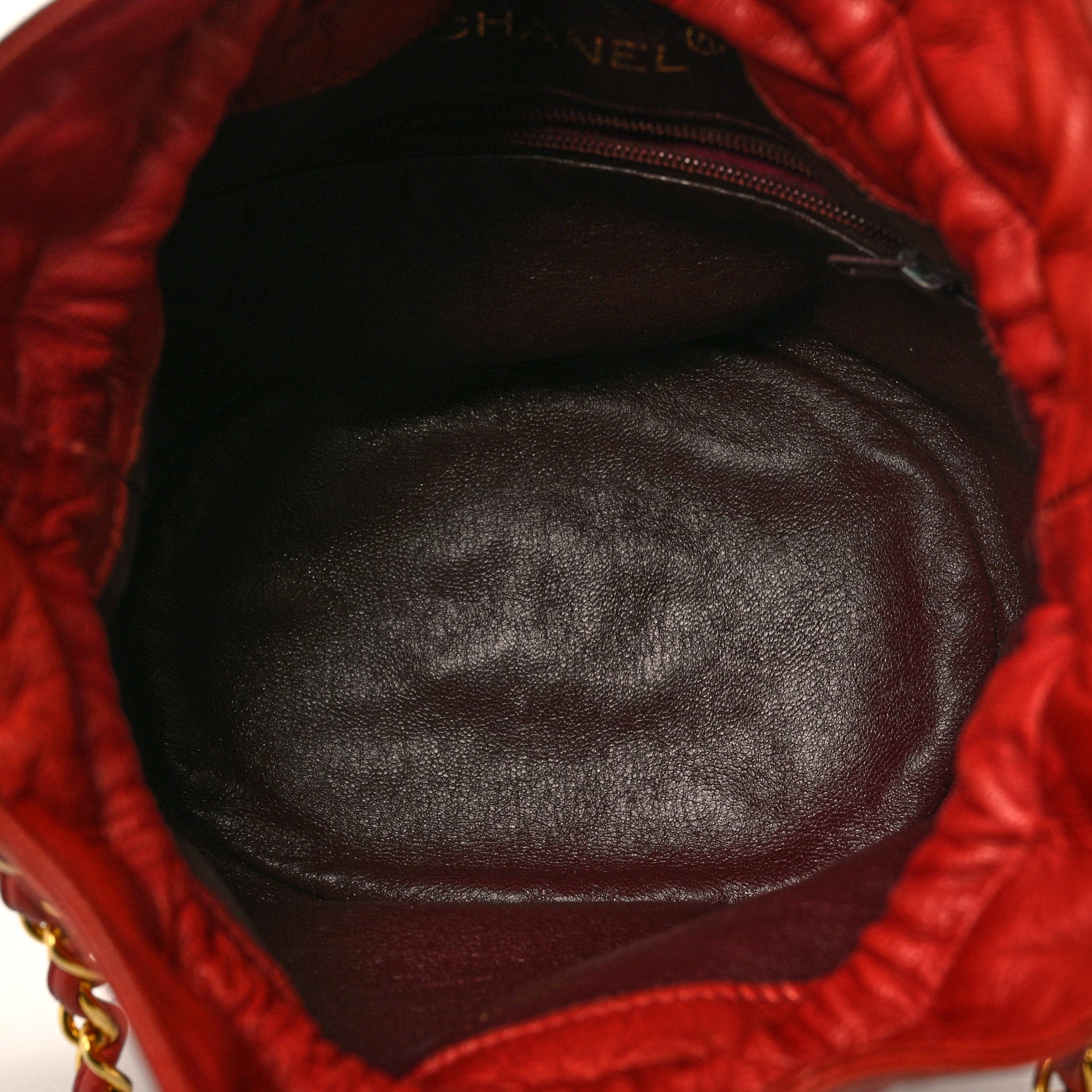 Chanel Lambskin Quilted Mini Drawstring Bucket Bag Red 5 of 12