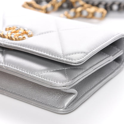 Chanel Metallic Goatskin Quilted 19 Wallet On Chain WOC Silver 10 of 13