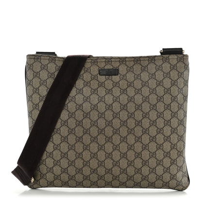 Gucci GG Supreme Monogram Medium Flat Messenger Bag Dark Brown 1 of 12