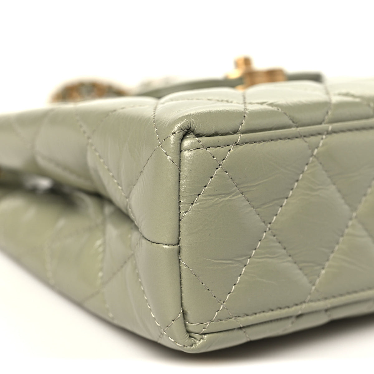 Chanel Shiny Aged Calfskin Quilted Nano Kelly Shopper Khaki 9 of 10