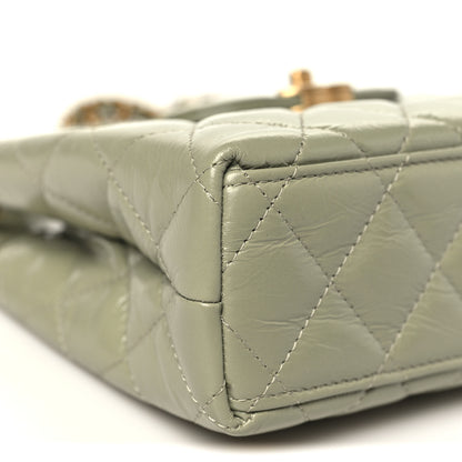 Chanel Shiny Aged Calfskin Quilted Nano Kelly Shopper Khaki 9 of 10