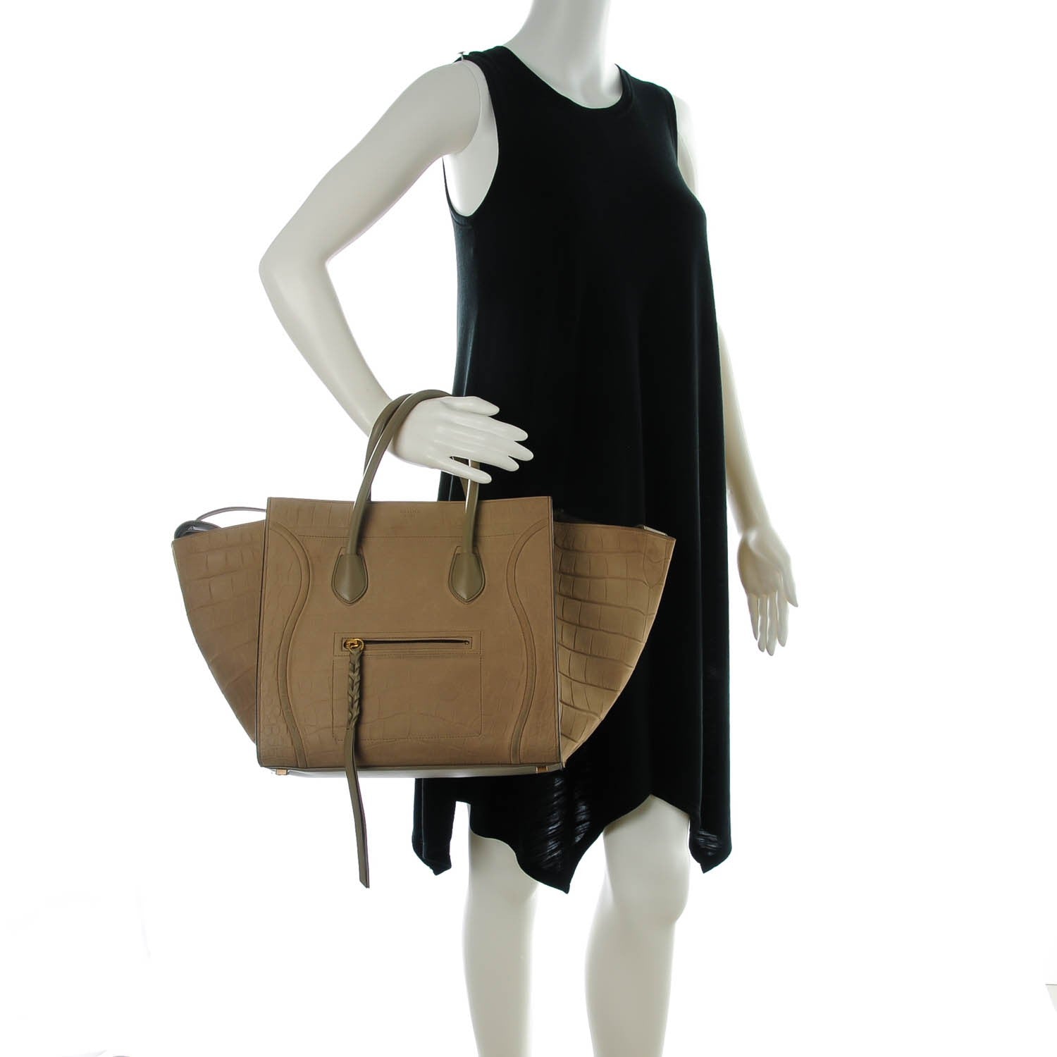 Celine Crocodile Embossed Nubuck Medium Phantom Luggage Beige 2 of 8