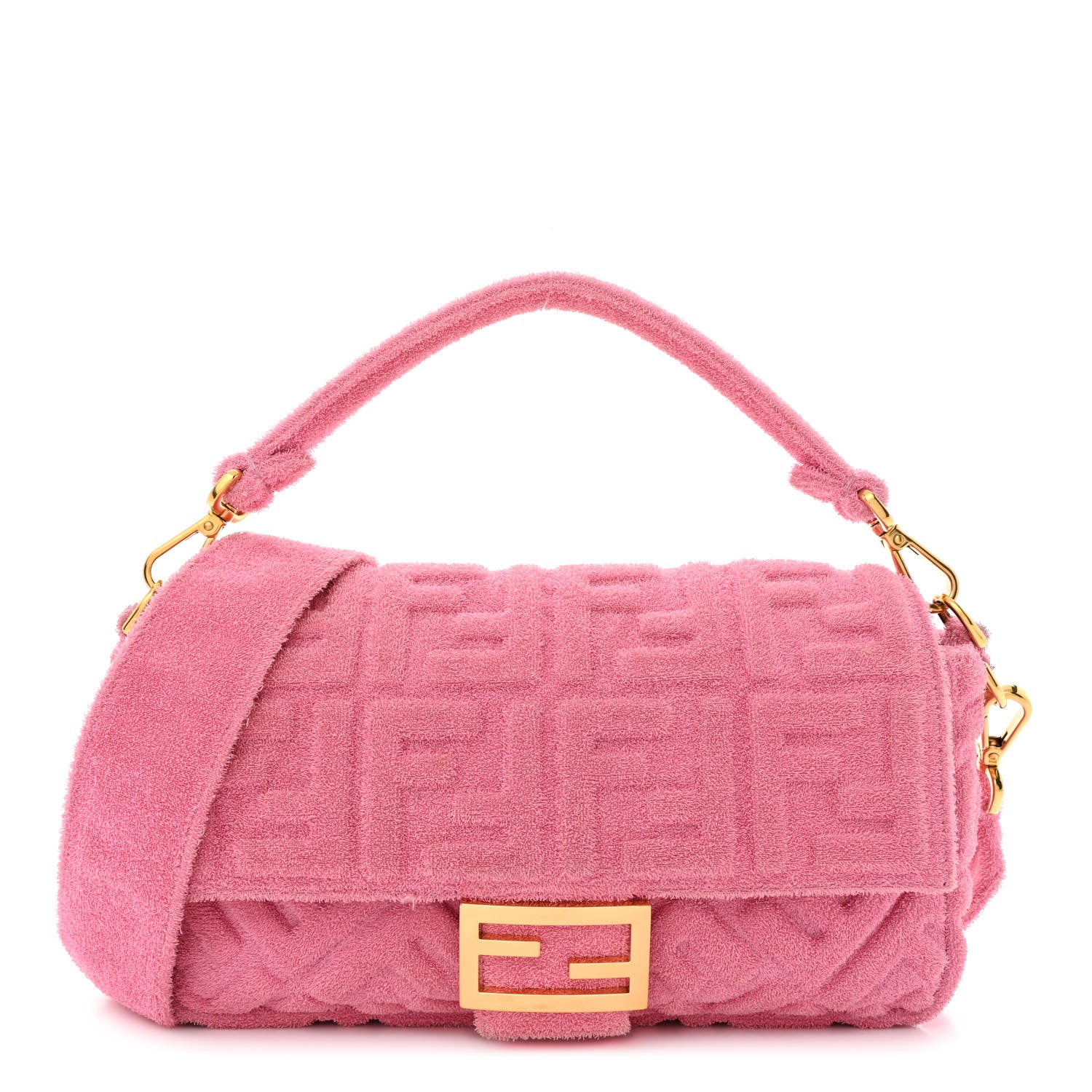 Fendi Terry Cloth Vitello Century Matte FF 1974 Embossed Baguette Lollypop 1 of 13