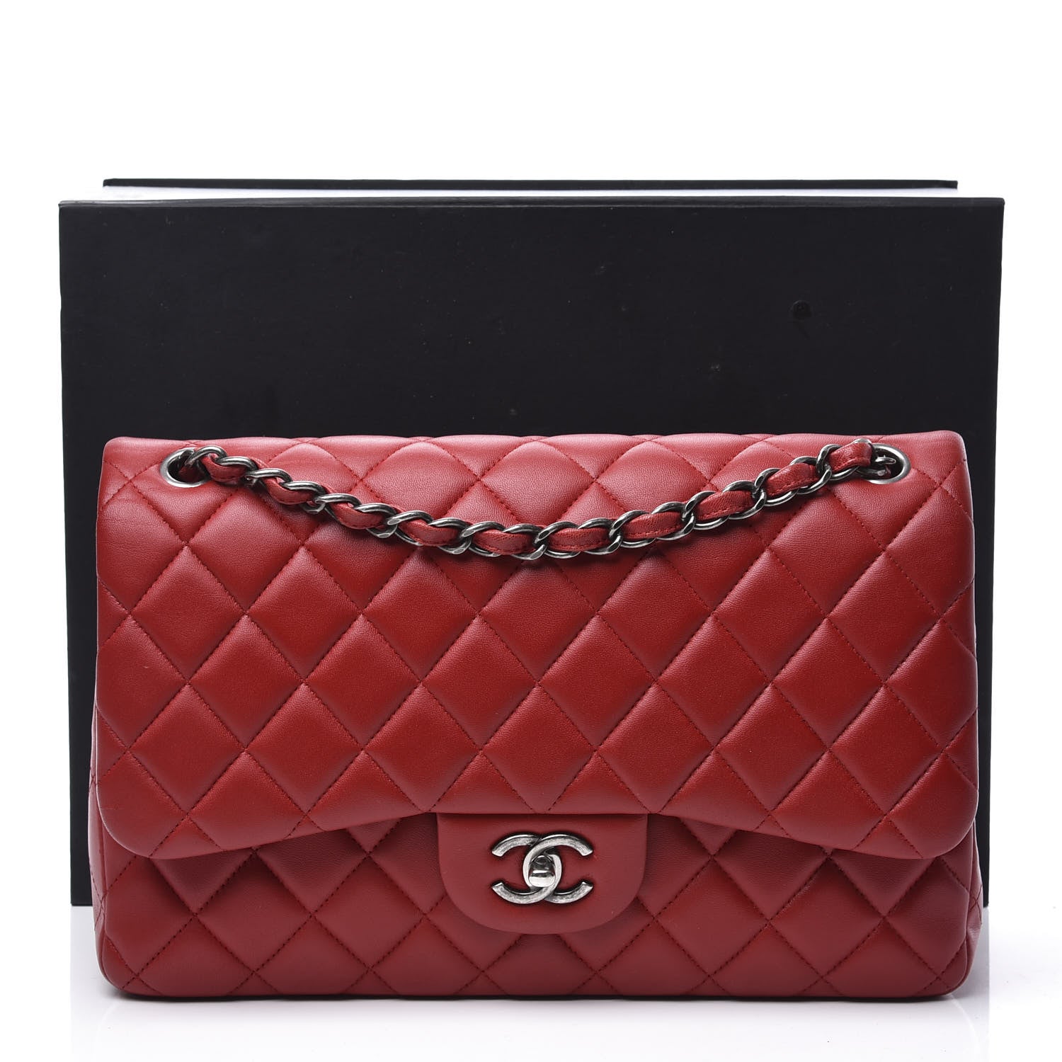 Chanel Lambskin Quilted Jumbo Double Flap Red 14 of 14