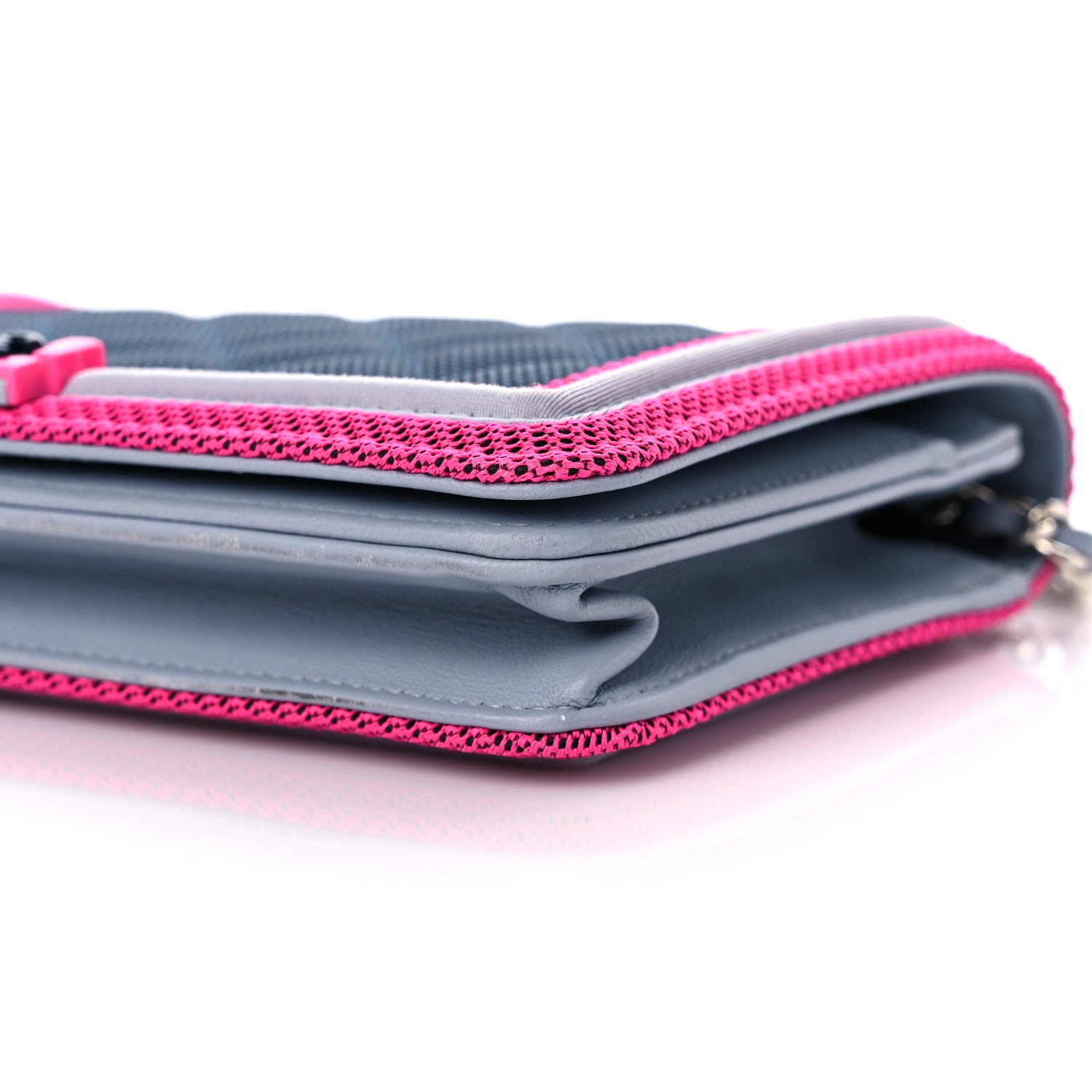 Chanel Canvas Quilted Fluo Boy Wallet On Chain WOC Dark Navy Fuchsia Grey 10 of 12
