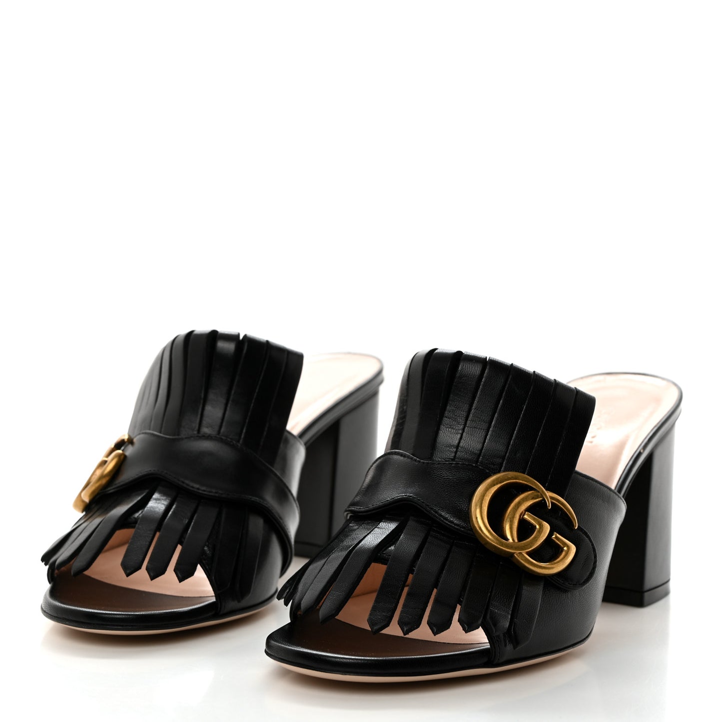 Malaga Kid GG Marmont Fringe 75mm Slide Sandals 38 Black