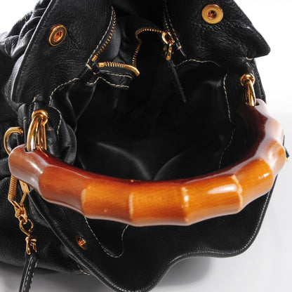 Miu Miu Leather Medium Bamboo Handle Shoulder Bag Black 8 of 9