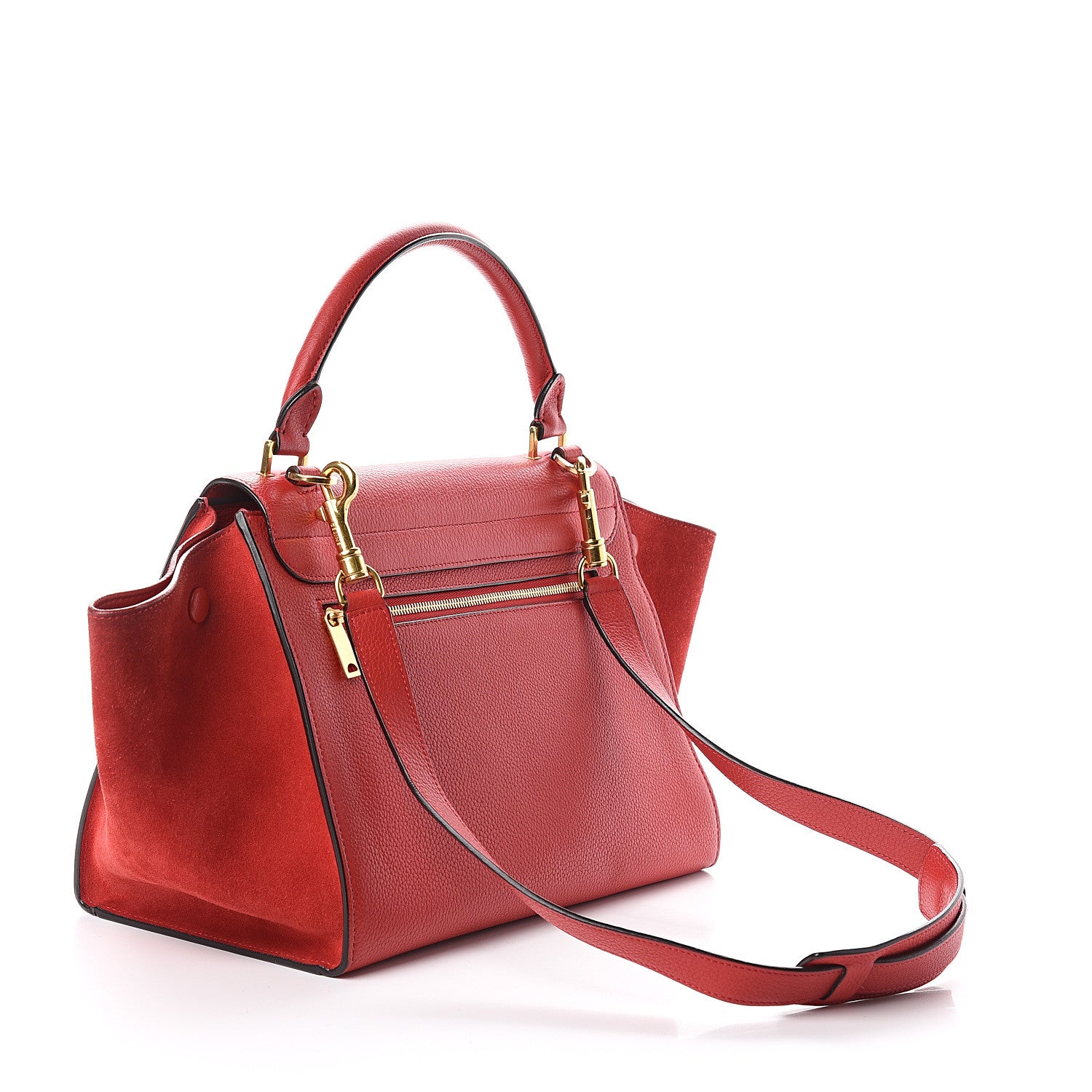 Celine Drummed Calfskin Suede Small Trapeze Coquelicot 2 of 8