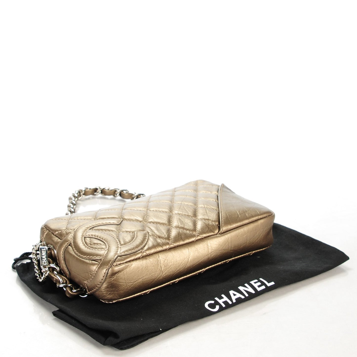 Metallic Aged Calfskin Quilted Cotton Club Pochette Khaki