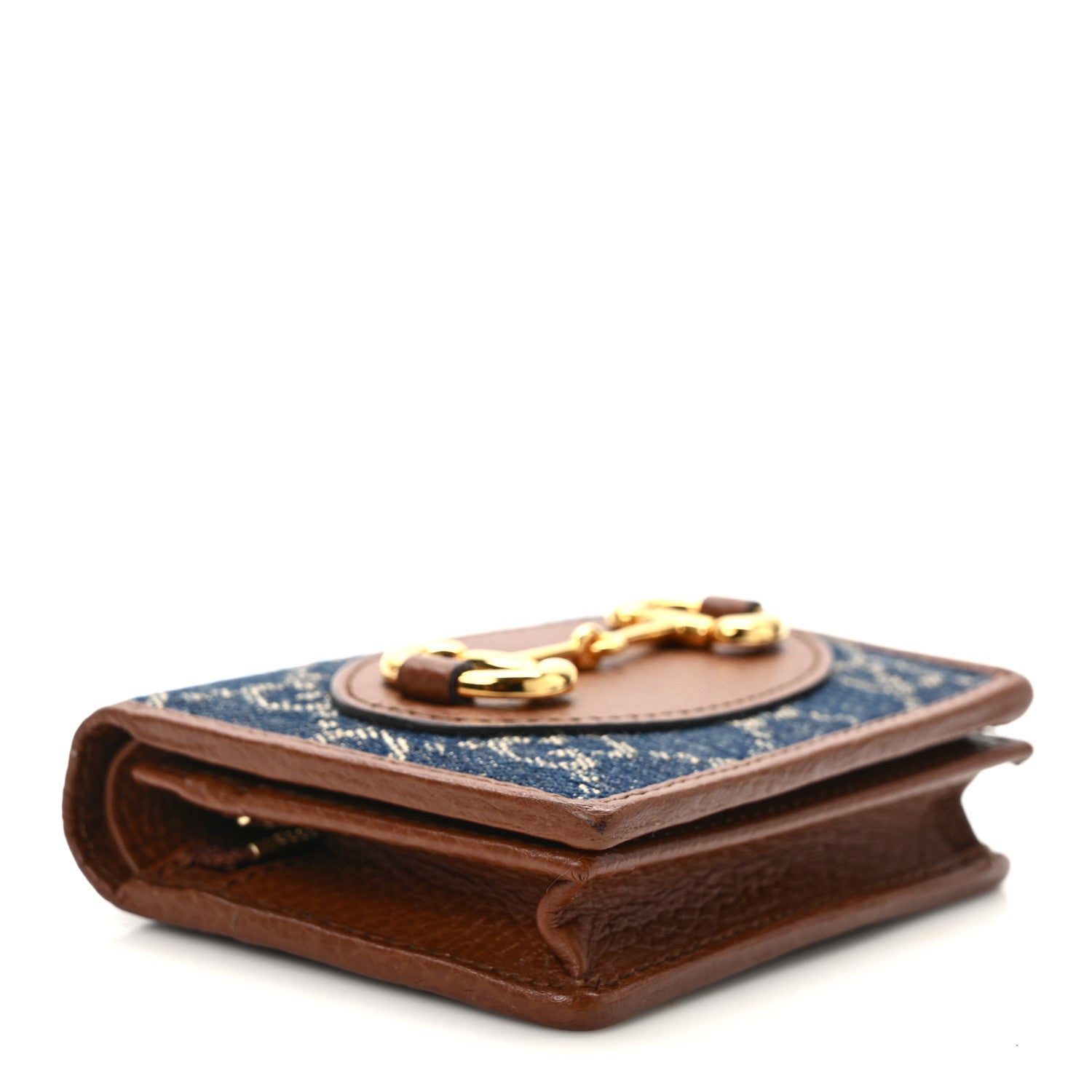 Gucci New Denim GG Monogram Dollar Calfskin Horsebit 1955 Card Case Wallet Blue Tea Cuir Epilog 4 of 9