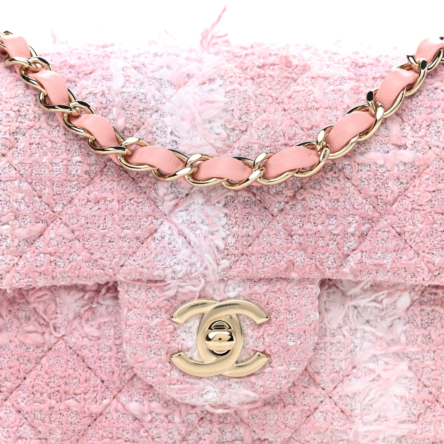 Tweed Quilted Mini Rectangular Flap Light Pink White