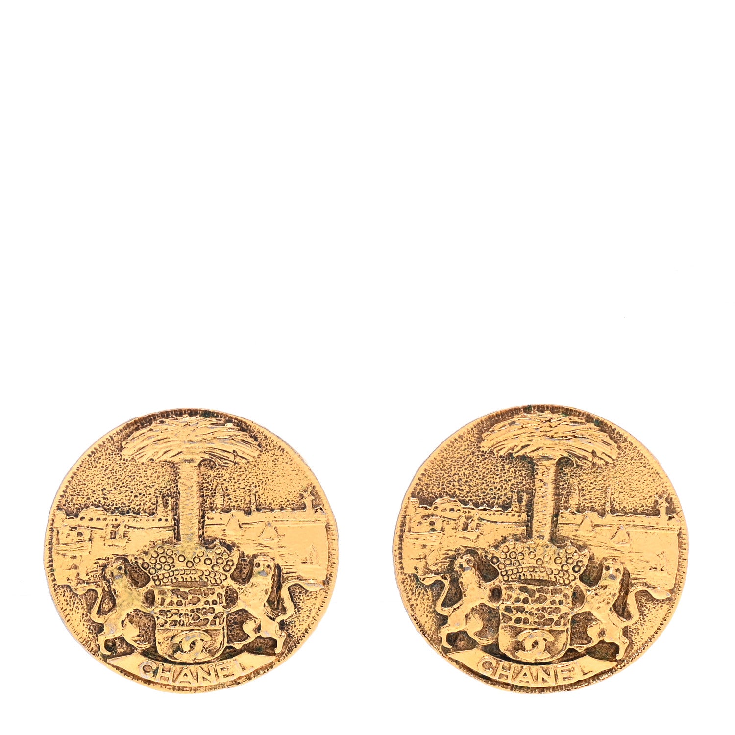 Chanel Metal CC Button Clip On Earrings Gold 1 of 4