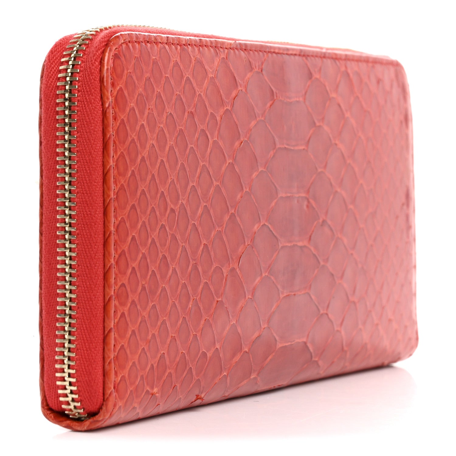 Chanel Snakeskin Large Gusset Zip Around Wallet Red 3 of 12