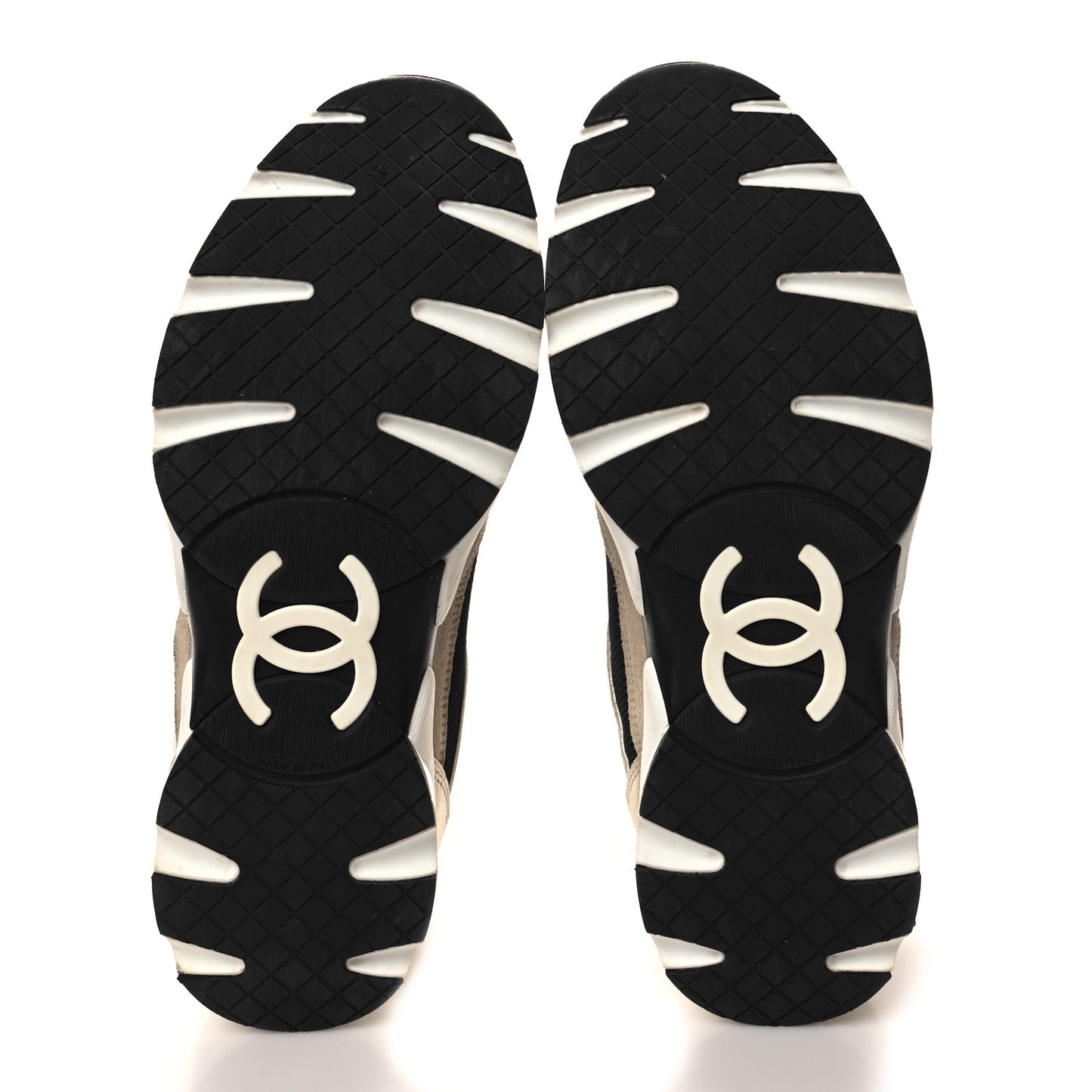 Mesh Suede Calfskin CC Sneakers 39.5 White Black Beige Gold
