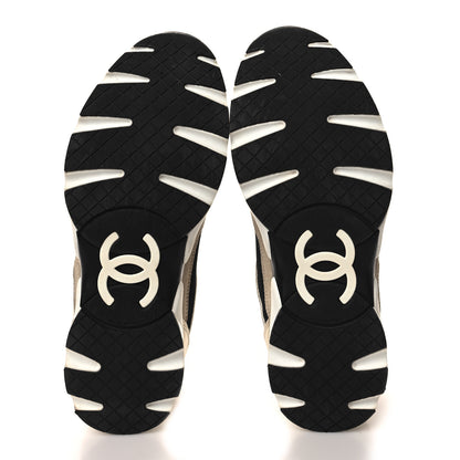 Chanel Mesh Suede Calfskin CC Sneakers 39.5 White Black Beige Gold 5 of 9
