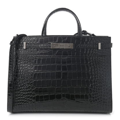 Saint Laurent Shiny Calfskin Crocodile Embossed Small Manhattan Shopper Tote Black 1 of 10