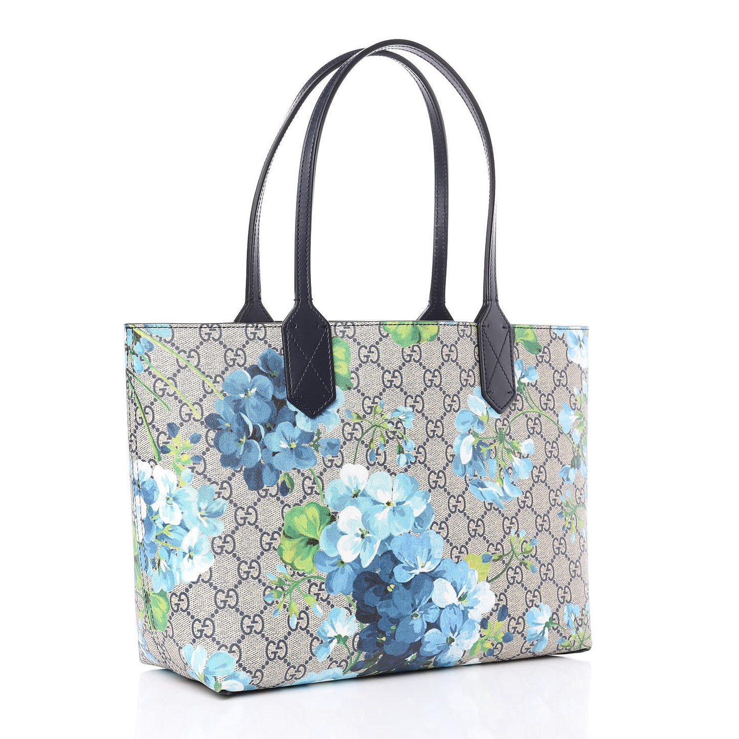 GG Supreme Monogram Blooms Small Reversible Tote Beige Blue Navy