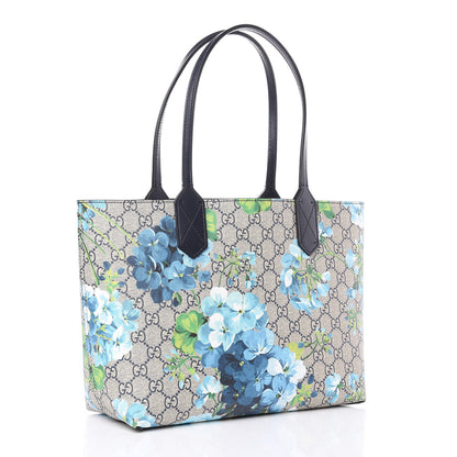 Gucci GG Supreme Monogram Blooms Small Reversible Tote Beige Blue Navy 4 of 14