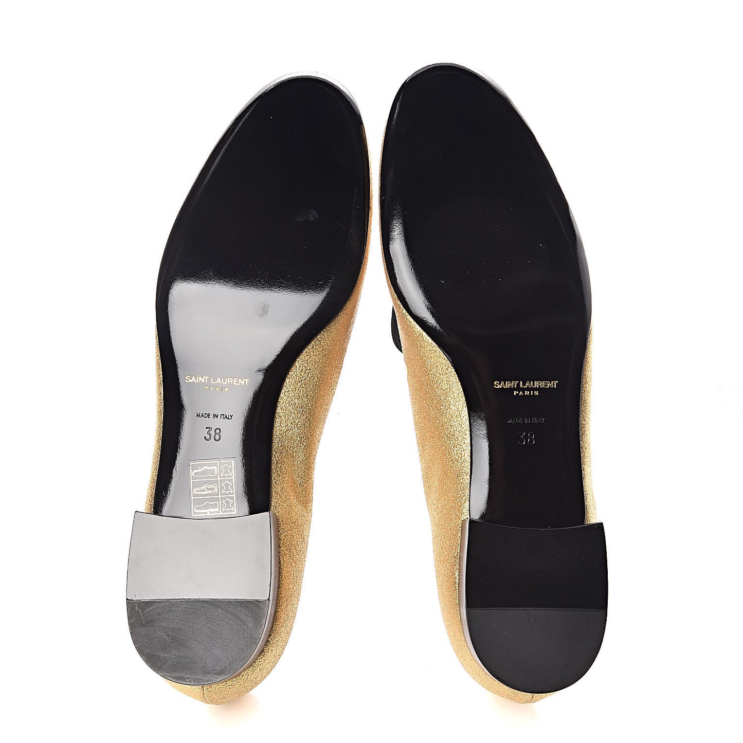 Metallic Calfskin Smoking Slipper Flat Loafers 38 Gold