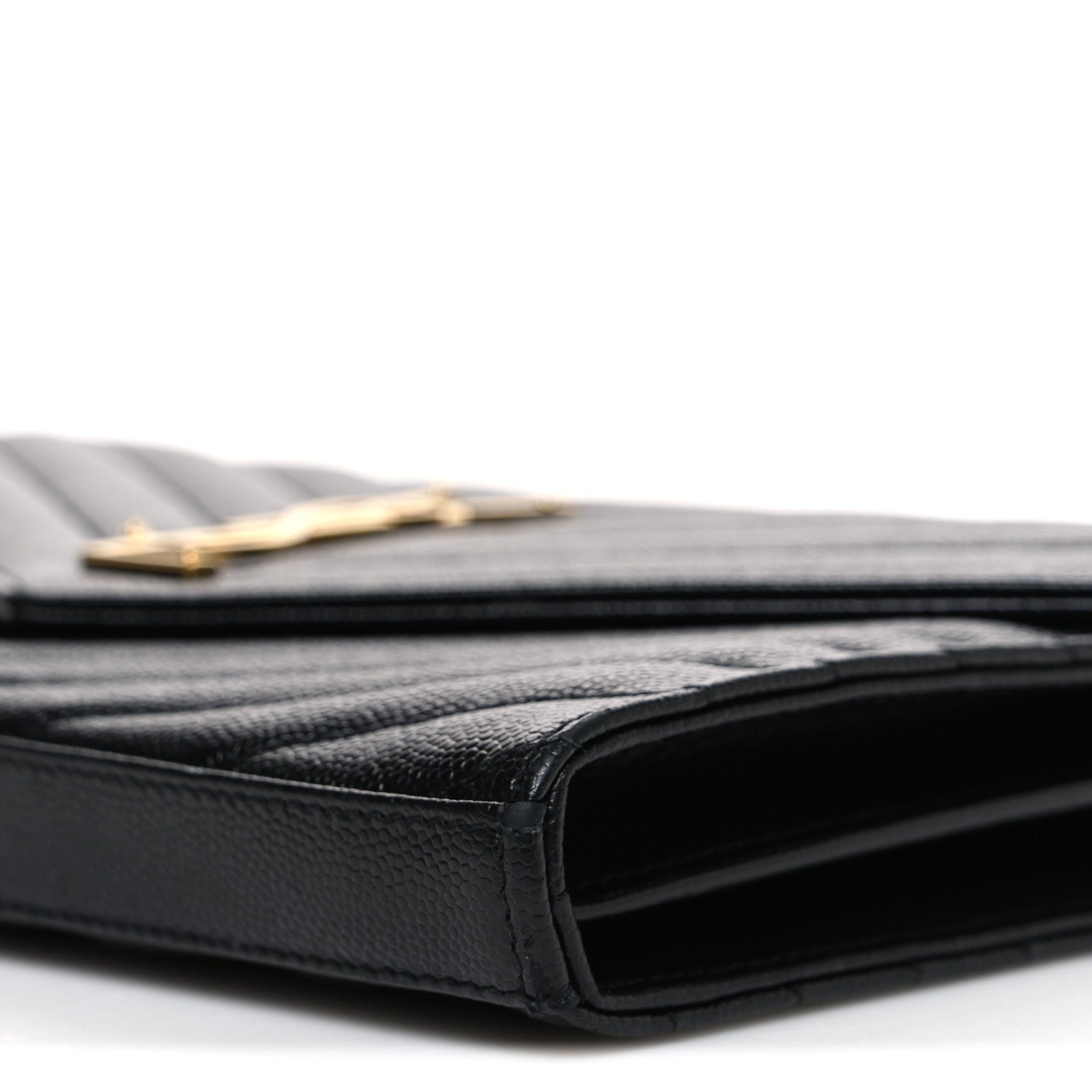 Saint Laurent Grain De Poudre Matelasse Chevron Monogram Chain Wallet Black 9 of 11