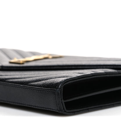 Saint Laurent Grain De Poudre Matelasse Chevron Monogram Chain Wallet Black 9 of 11