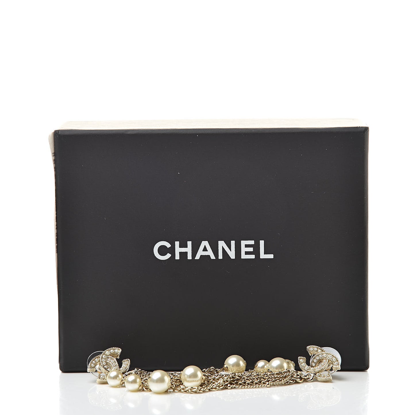 Pearl CC Chain Drop Earrings Gold