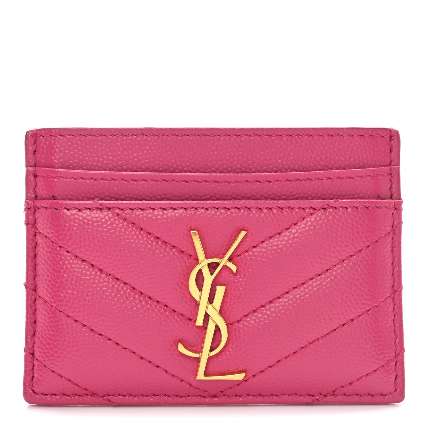Grain De Poudre Matelasse Chevron Monogram Credit Card Case Fuxia Couture
