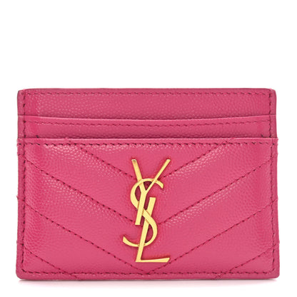 Saint Laurent Grain De Poudre Matelasse Chevron Monogram Credit Card Case Fuxia Couture 1 of 8