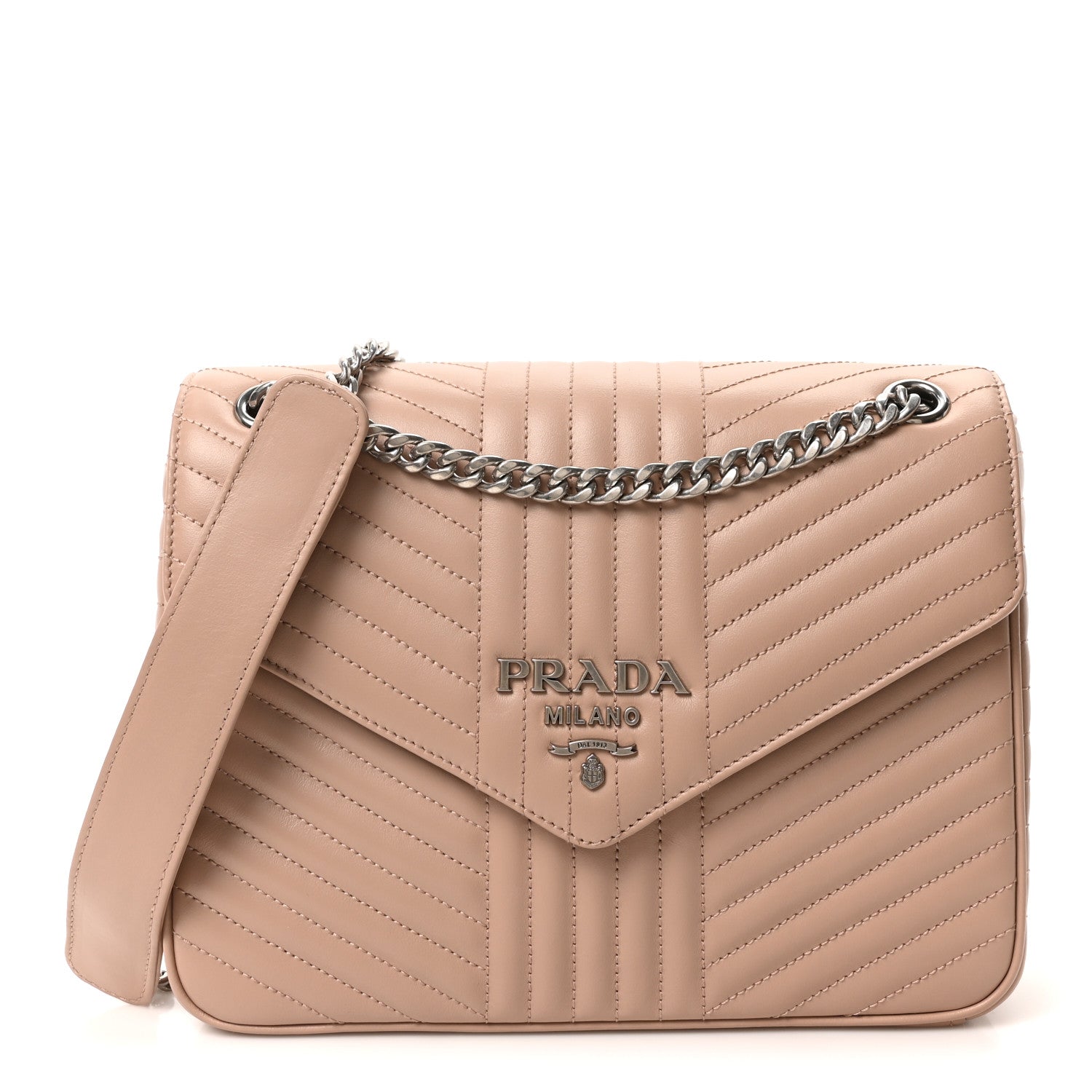 Prada Soft Calfskin Impunture Diagramme Chain Crossbody Bag Cipria 1 of 10