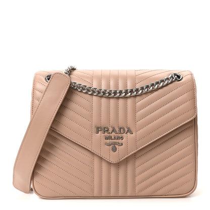 Prada Soft Calfskin Impunture Diagramme Chain Crossbody Bag Cipria 1 of 10