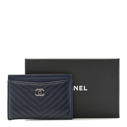 Chanel Caviar Chevron Quilted Card Holder Navy Blue 12 of 12