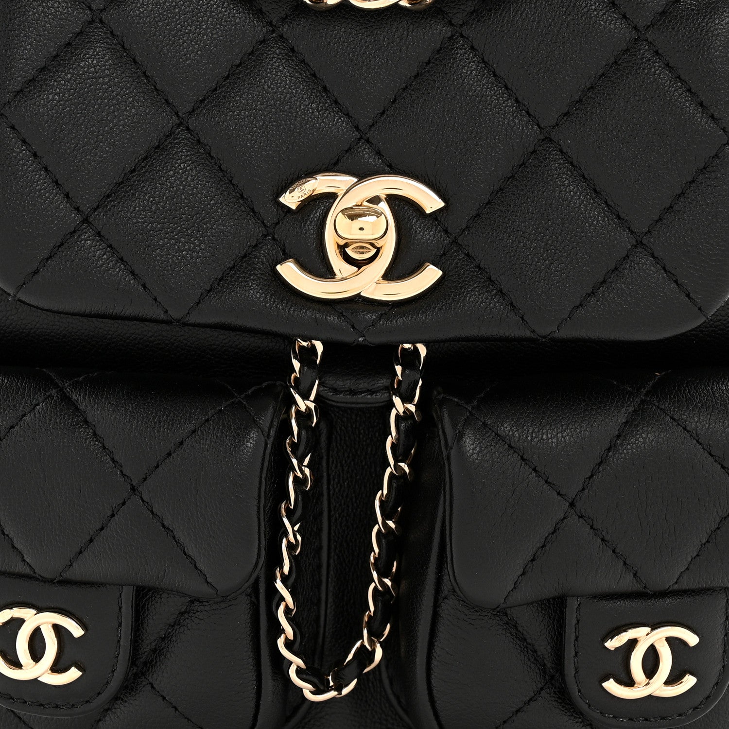 Chanel Calfskin Quilted Mini Duma Pockets Drawstring Backpack Black 8 of 14