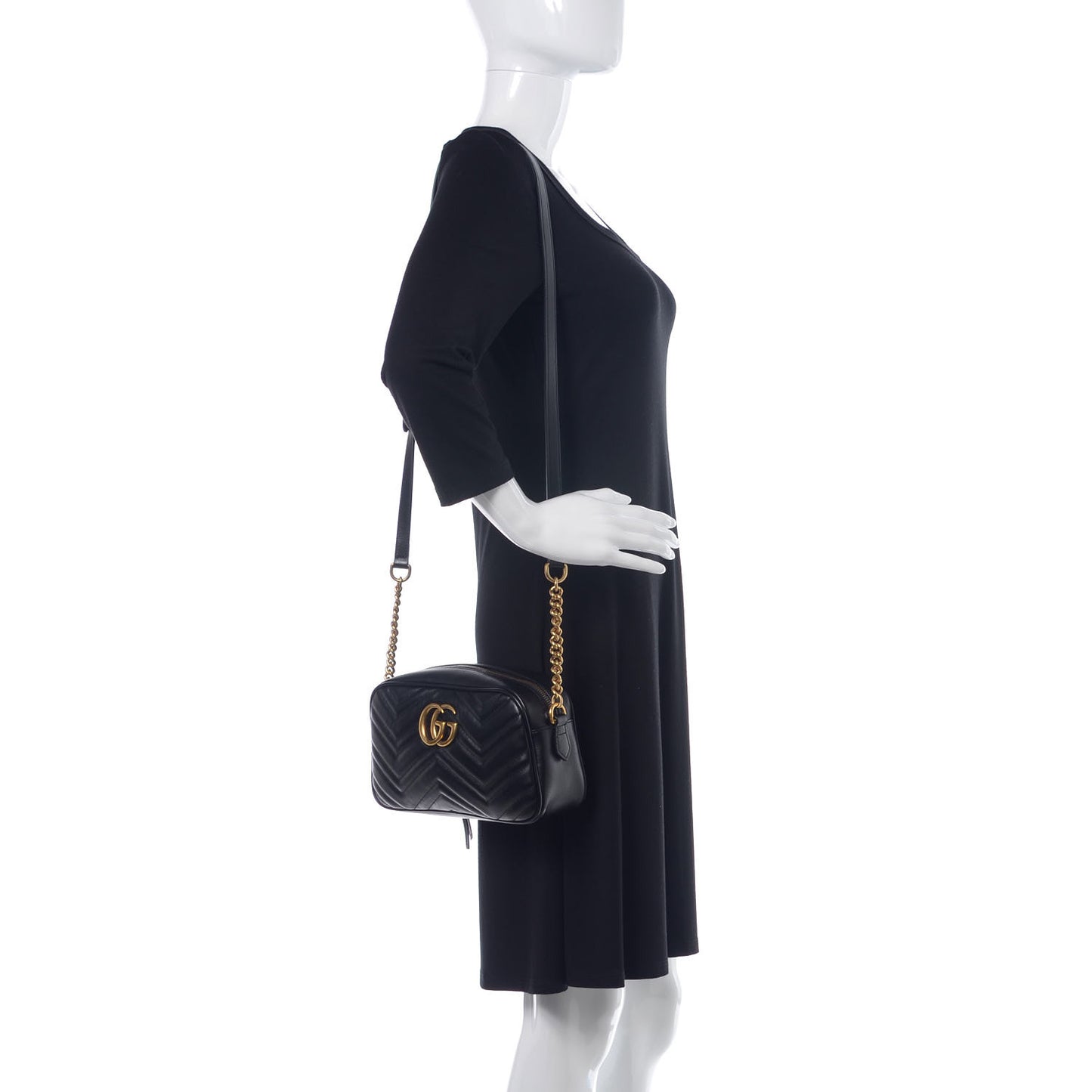 Calfskin Matelasse Small GG Marmont Chain Shoulder Bag Black