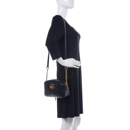 Gucci Calfskin Matelasse Small GG Marmont Chain Shoulder Bag Black 2 of 10