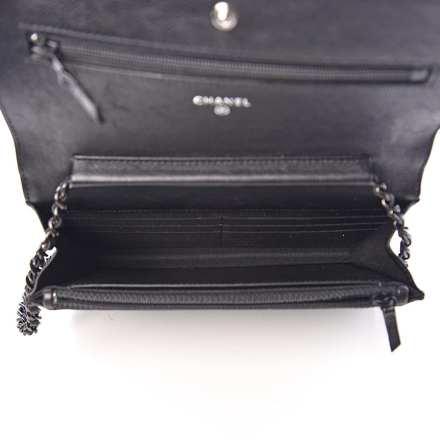 Crumpled Calfskin Quilted Wallet On Chain WOC So Black