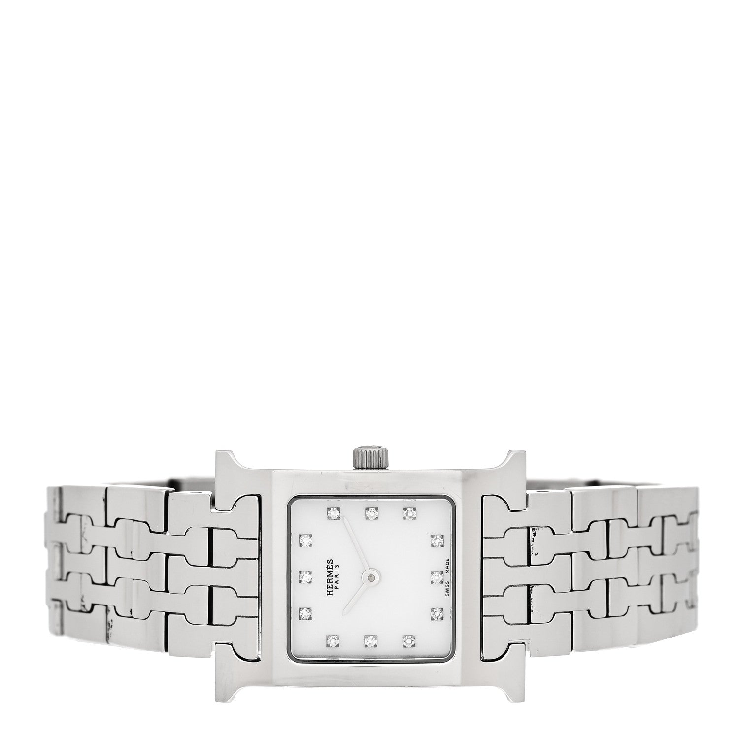 Hermes Stainless Steel Diamond Mother of Pearl 21mm Heure H Hour Quartz Watch 2 of 4
