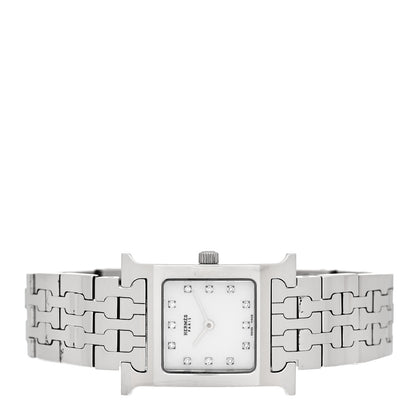 Hermes Stainless Steel Diamond Mother of Pearl 21mm Heure H Hour Quartz Watch 2 of 4